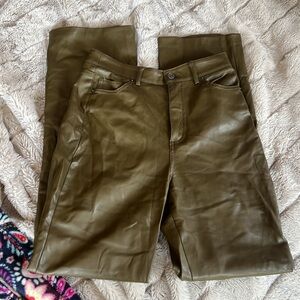 Olive Green Faux Leather Pants